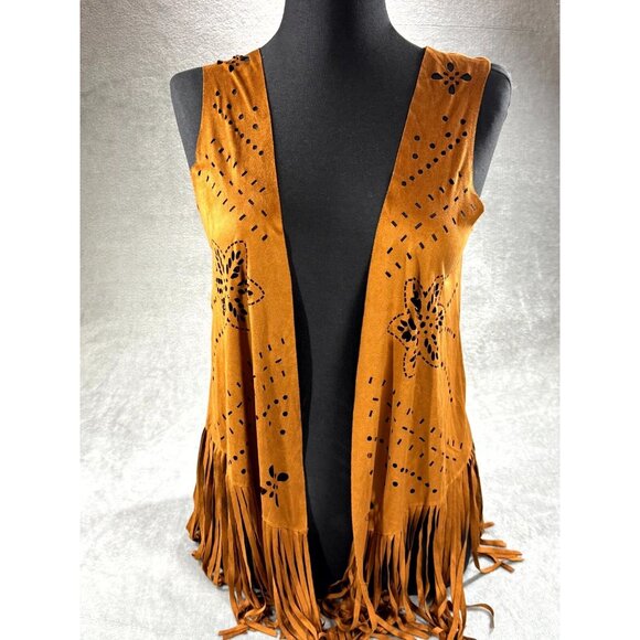 Relish Noless Faux Suede Fringe Vest Womens Small Brown Open Front Hippie - Picture 1 of 9